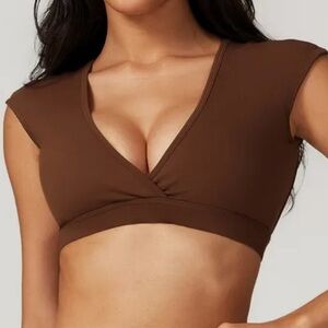 Brown Women's V-Neck Crop Top